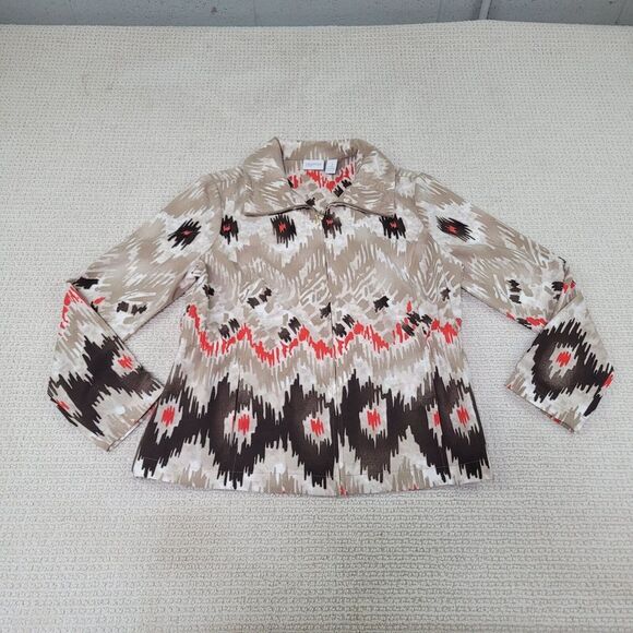 Zenergy by Chicos Shirt Womens 1 Brown Geo Long Sleeve‎ Zip Up Blouse Top - Picture 1 of 7